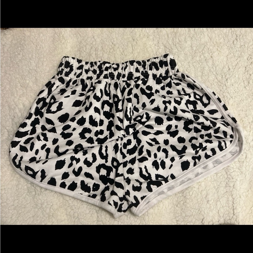 PrettyLittleThing Black and White Athletic Shorts with Animal Print